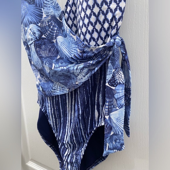 Tommy Bahama Sanibelle Blues Wrap One Piece Swimsuit - Picture 4 of 7